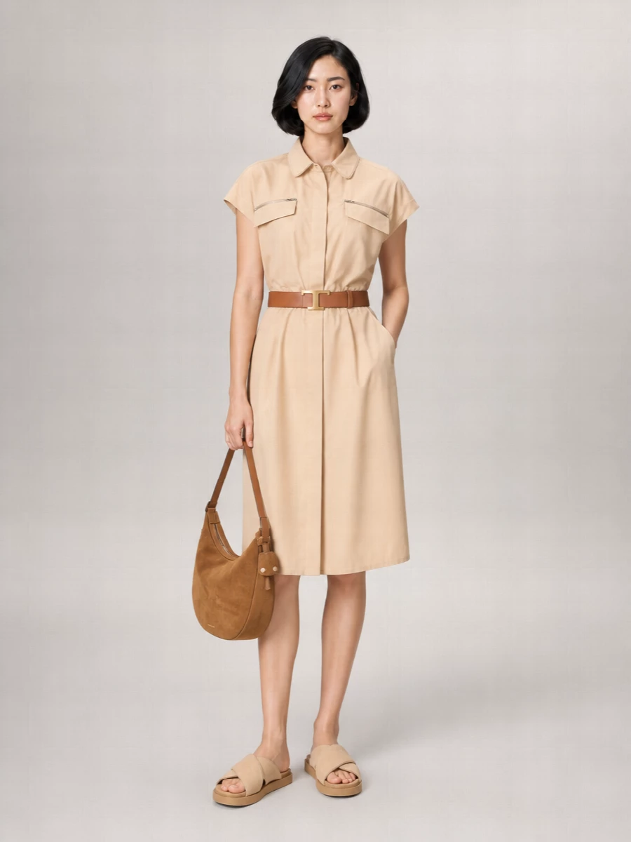 Fabiana Filippi Dress belted waist cap sleeves pockets | The