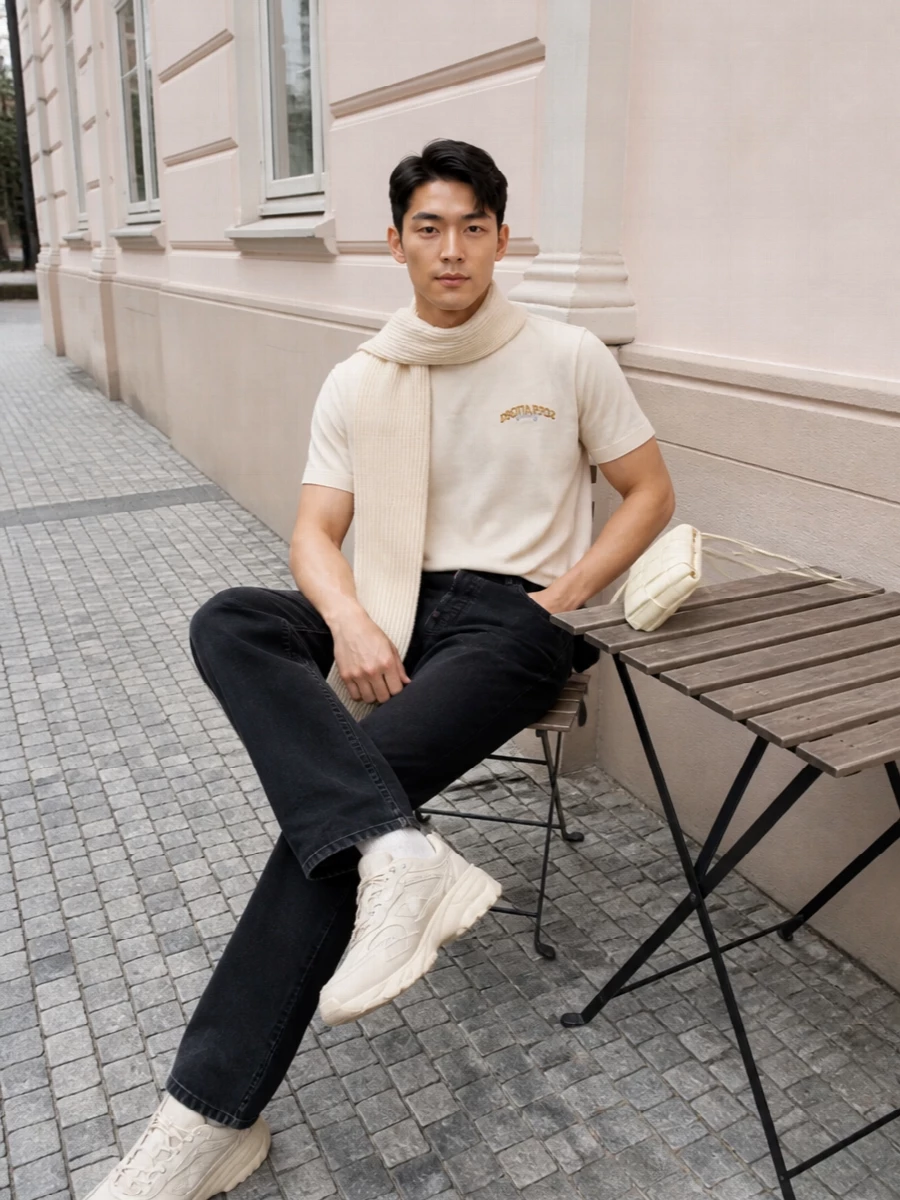 Dsquared2 tee black jeans cream sneakers