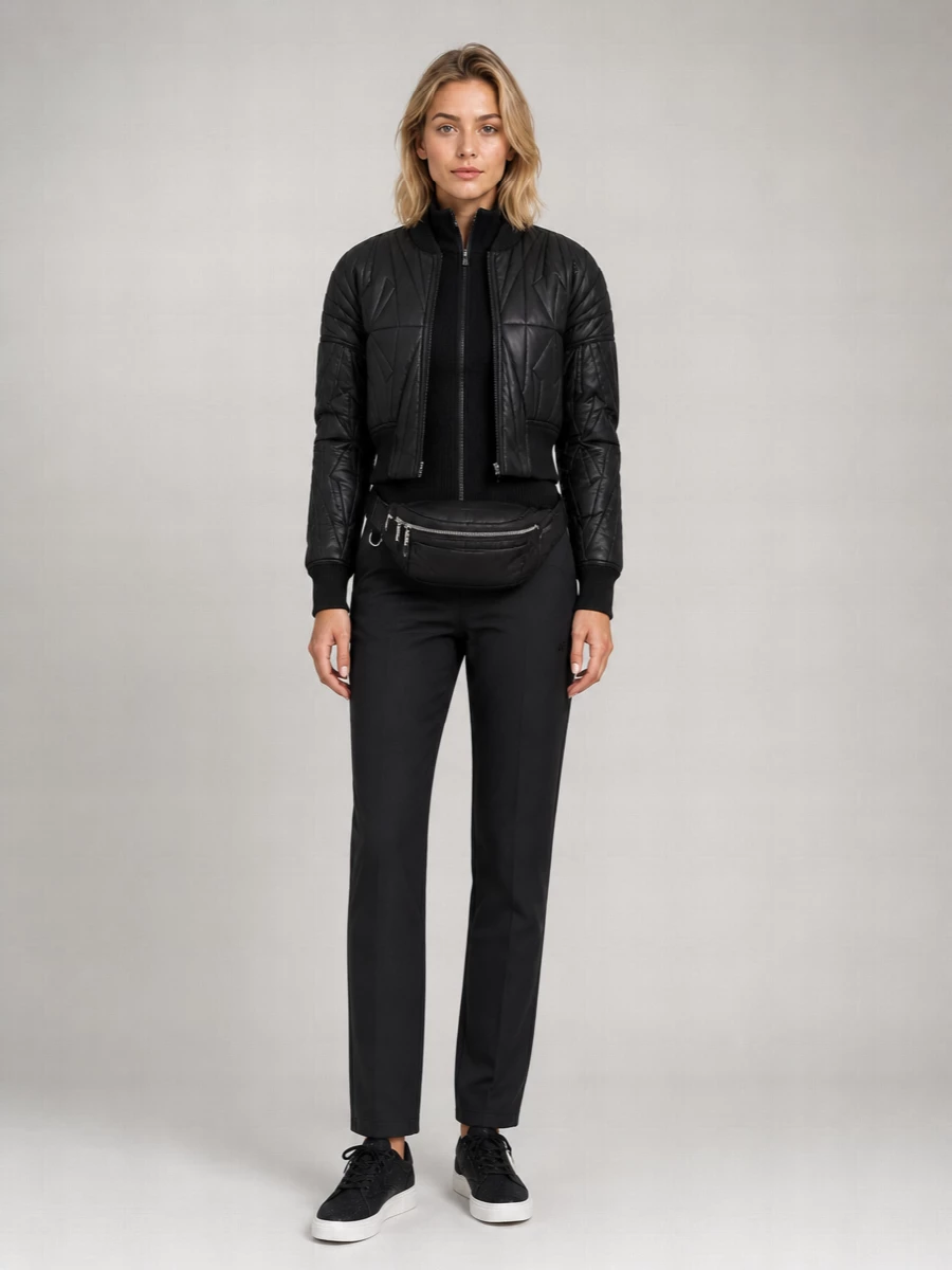 Moncler Leather Geocamo Quilted Cropped Bomber Jacket