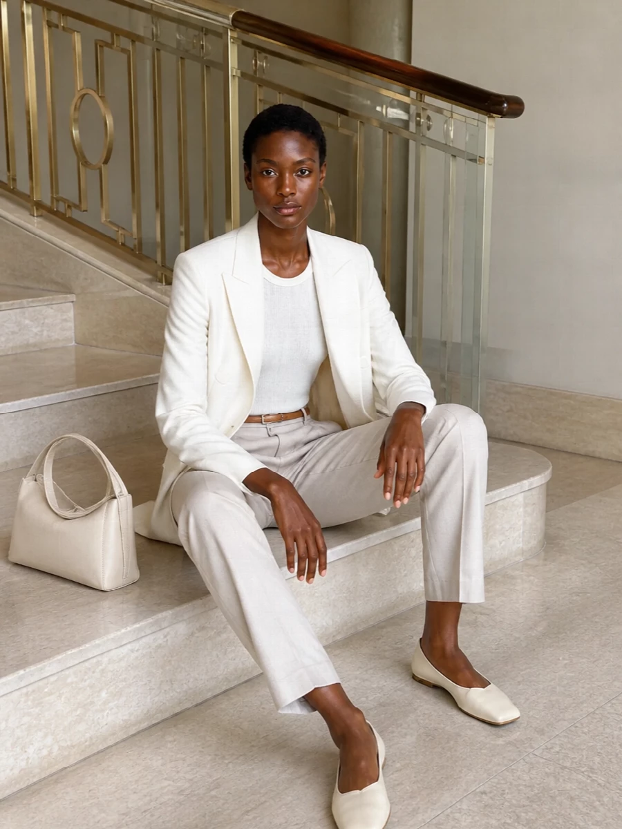 Frankie shop beige trouser suit cream flats