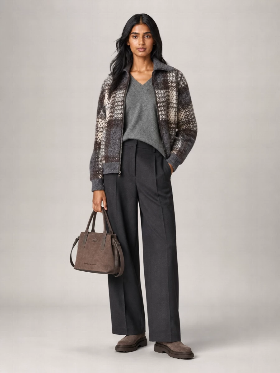 Brunello Cucinelli Mohair Blend Checked Zip Cardigan