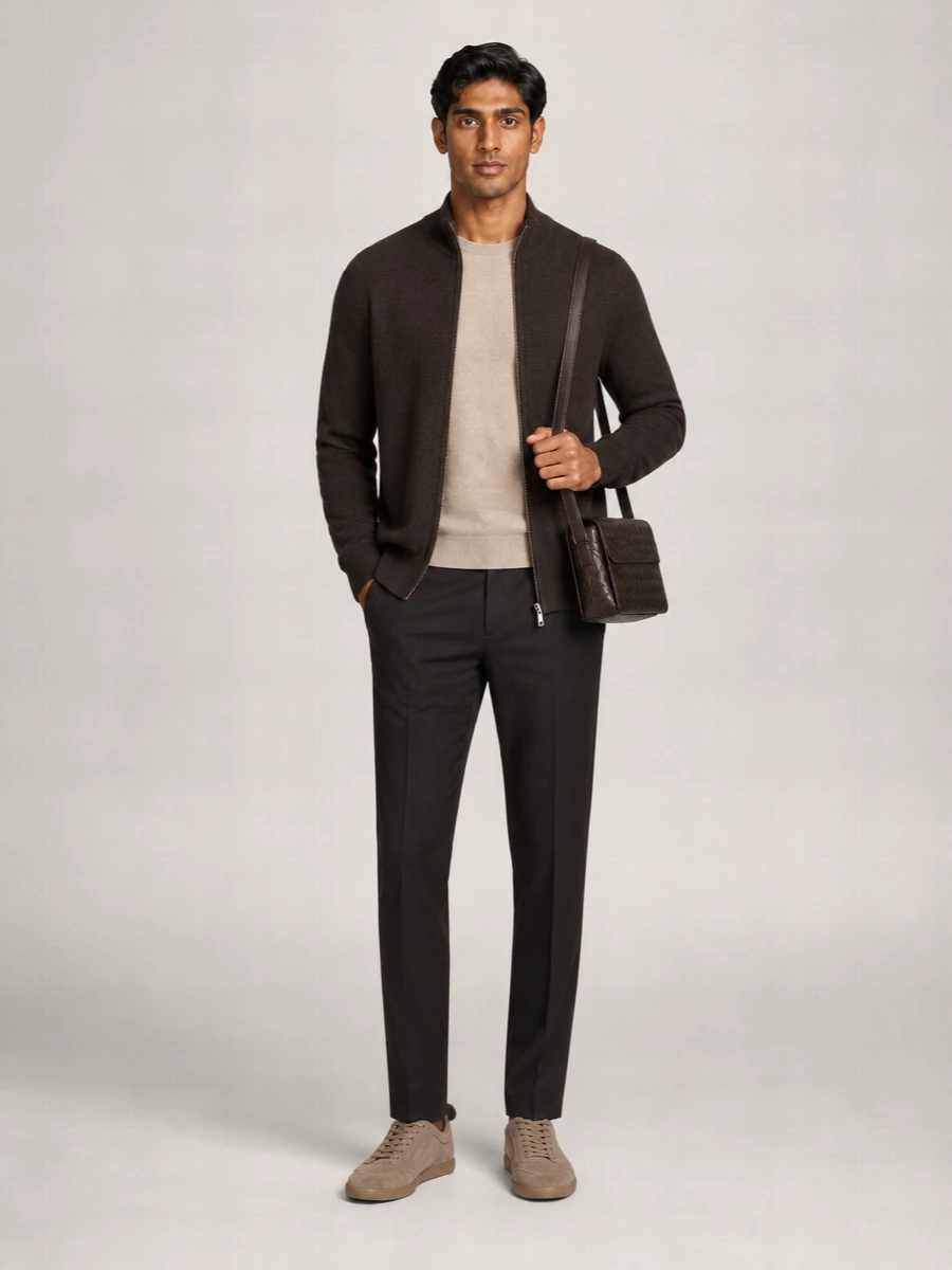 Zegna cashmere silk micro jacquard zip cardigan