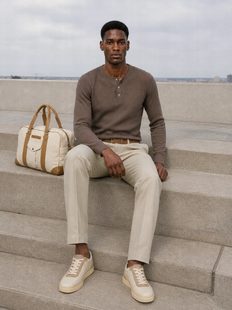 Brunello cucinelli henley beige trousers sneakers