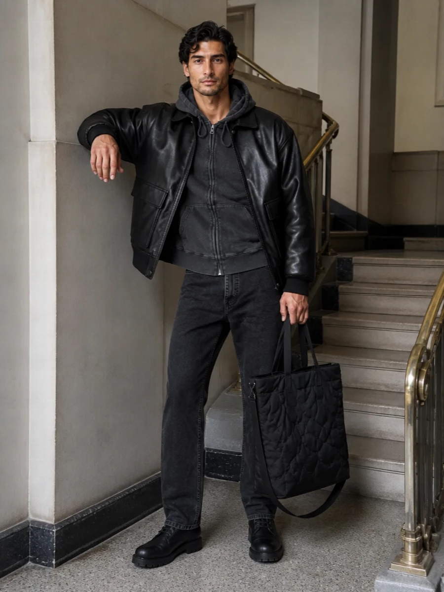 Carhartt leather jacket black jeans boots