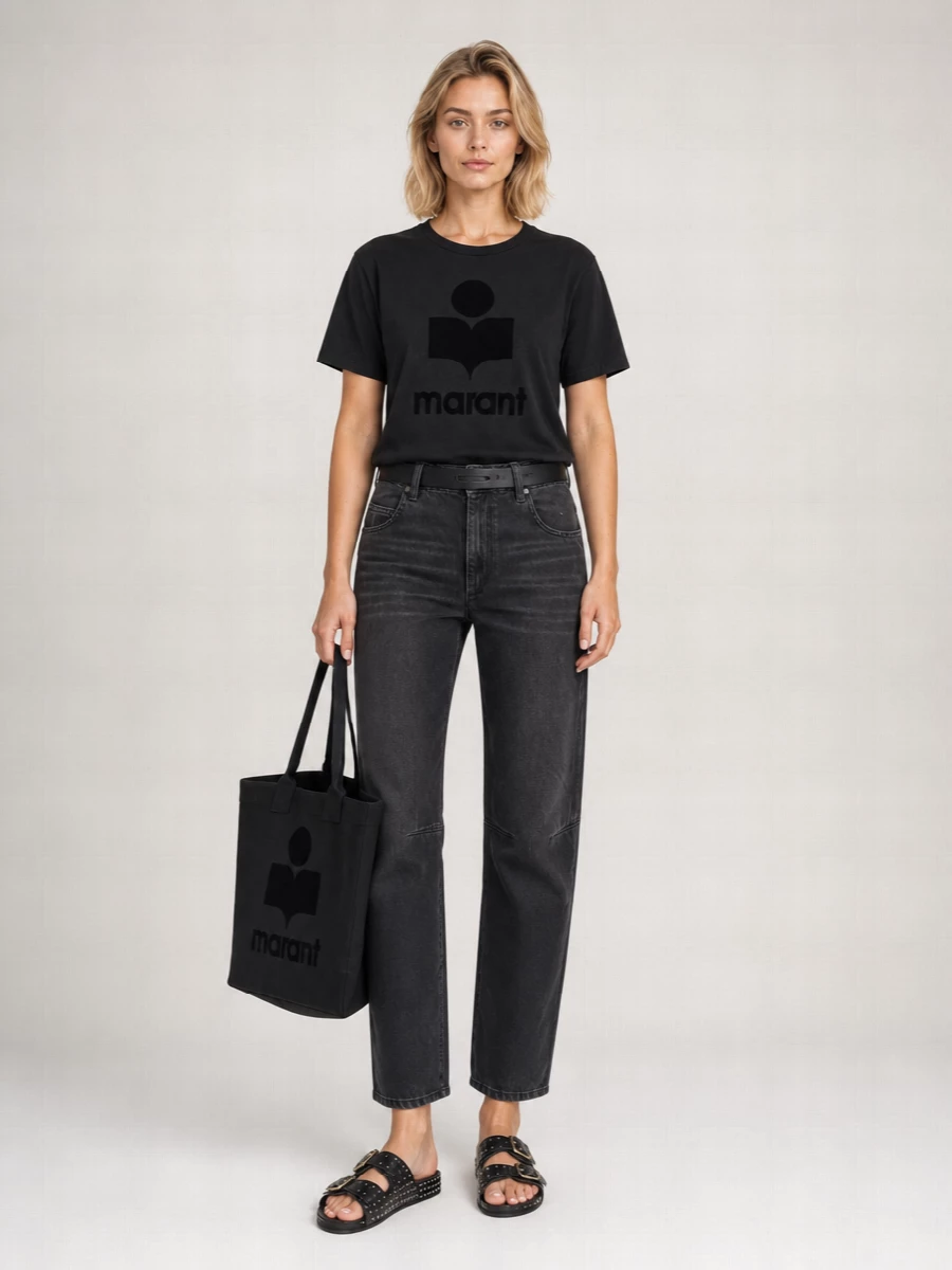 Isabel Marant Etoile Linen Logo-Print Crew-Neck T-Shirt