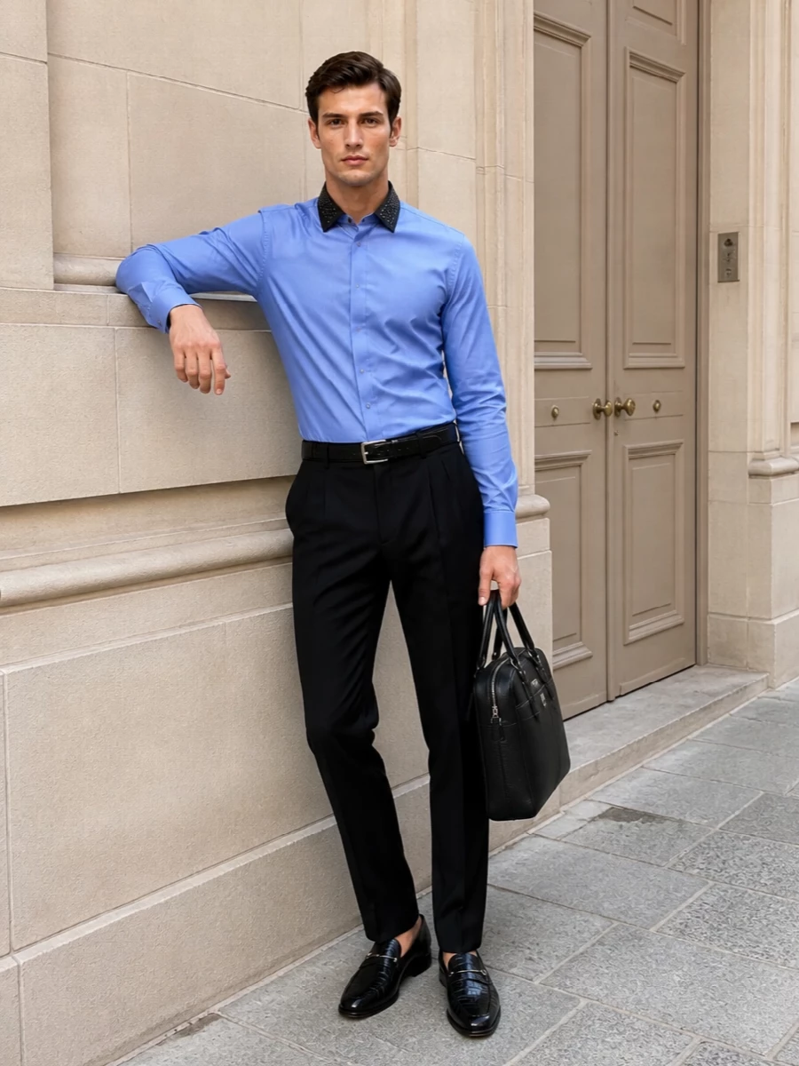 Tom ford mens blue stud collar shirt outfit