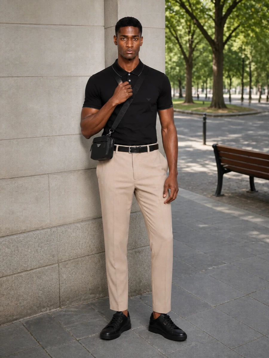 Emporio armani polo beige trousers black sneakers