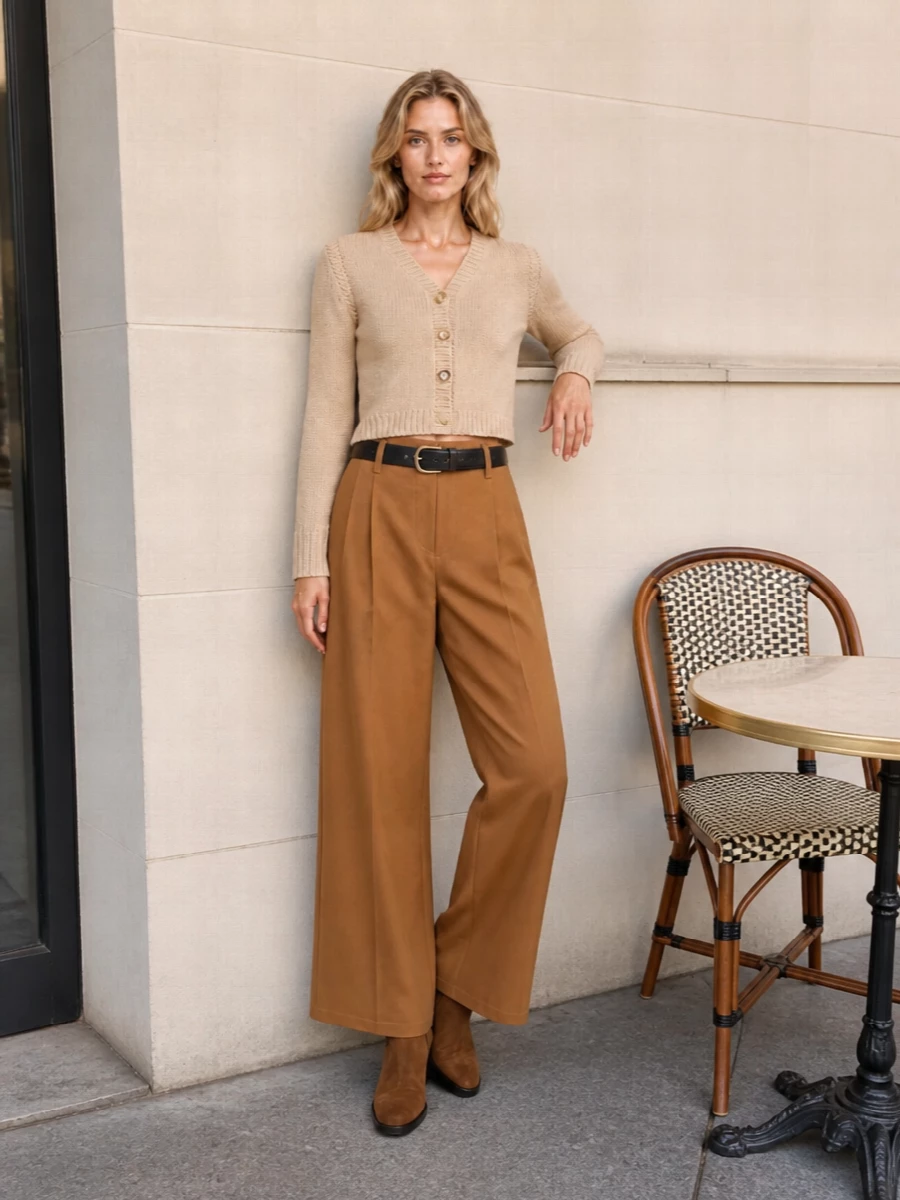 Chloe camel wide leg trousers cropped cardigan