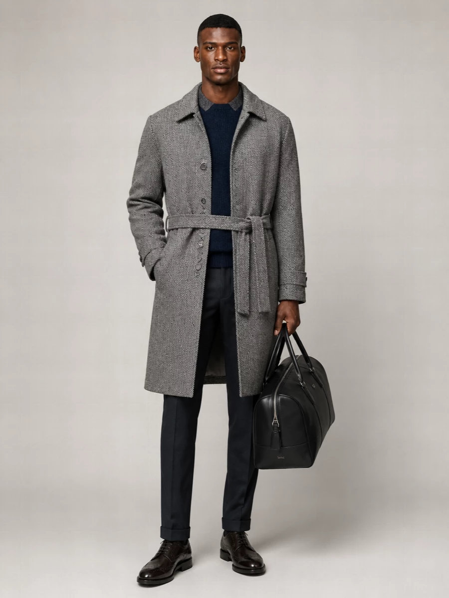 Paul Smith Wool Long Single-Breasted Belted Coat