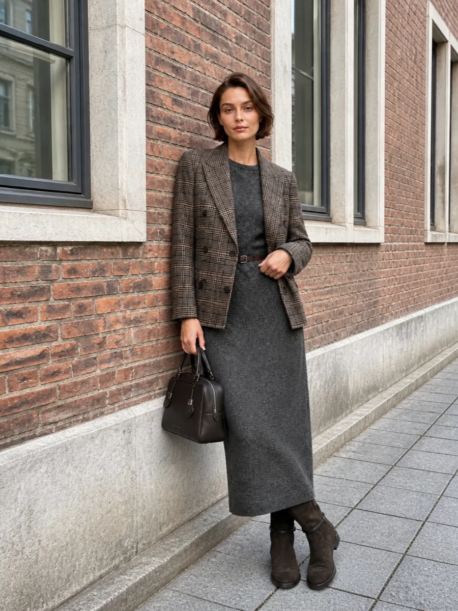 Brunello cucinelli blazer knit dress boots