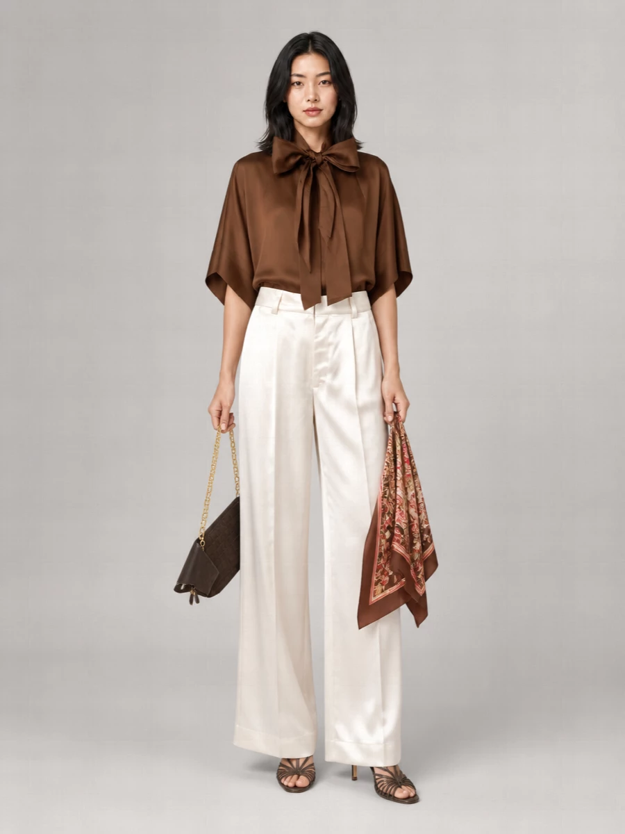 Alberta Ferretti Silk Tie-Detail Half-Sleeve Blouse