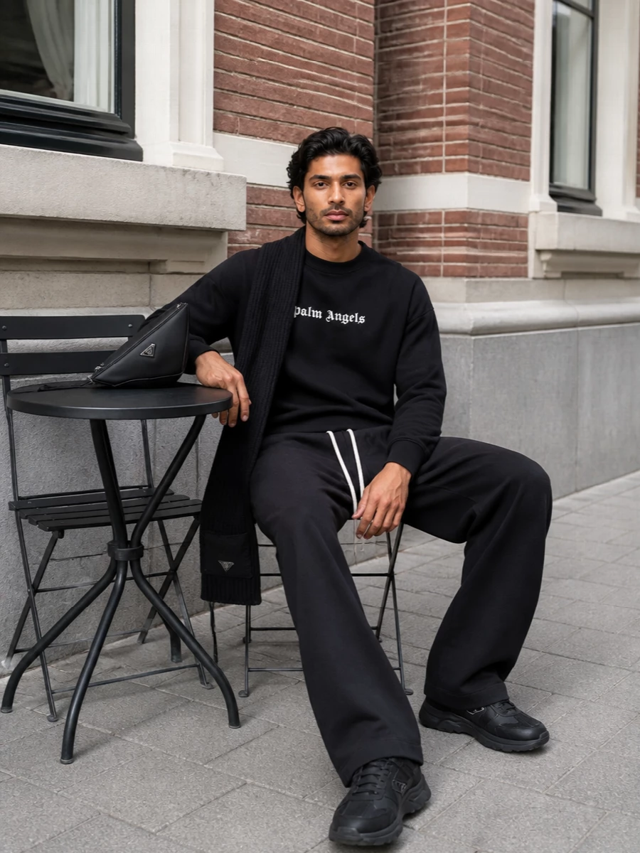 Palm angels sweatshirt track pants prada sneakers