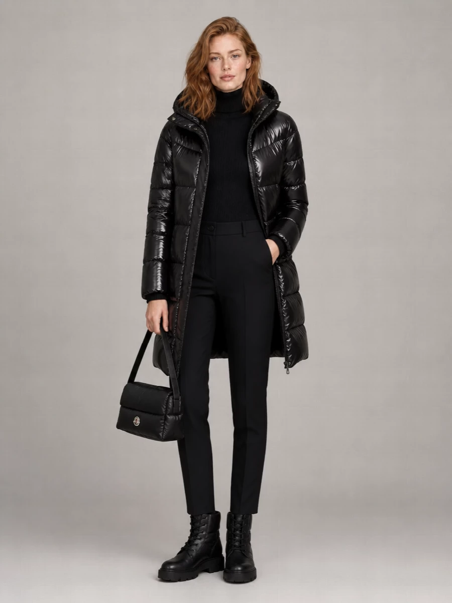Moncler long hooded down coat