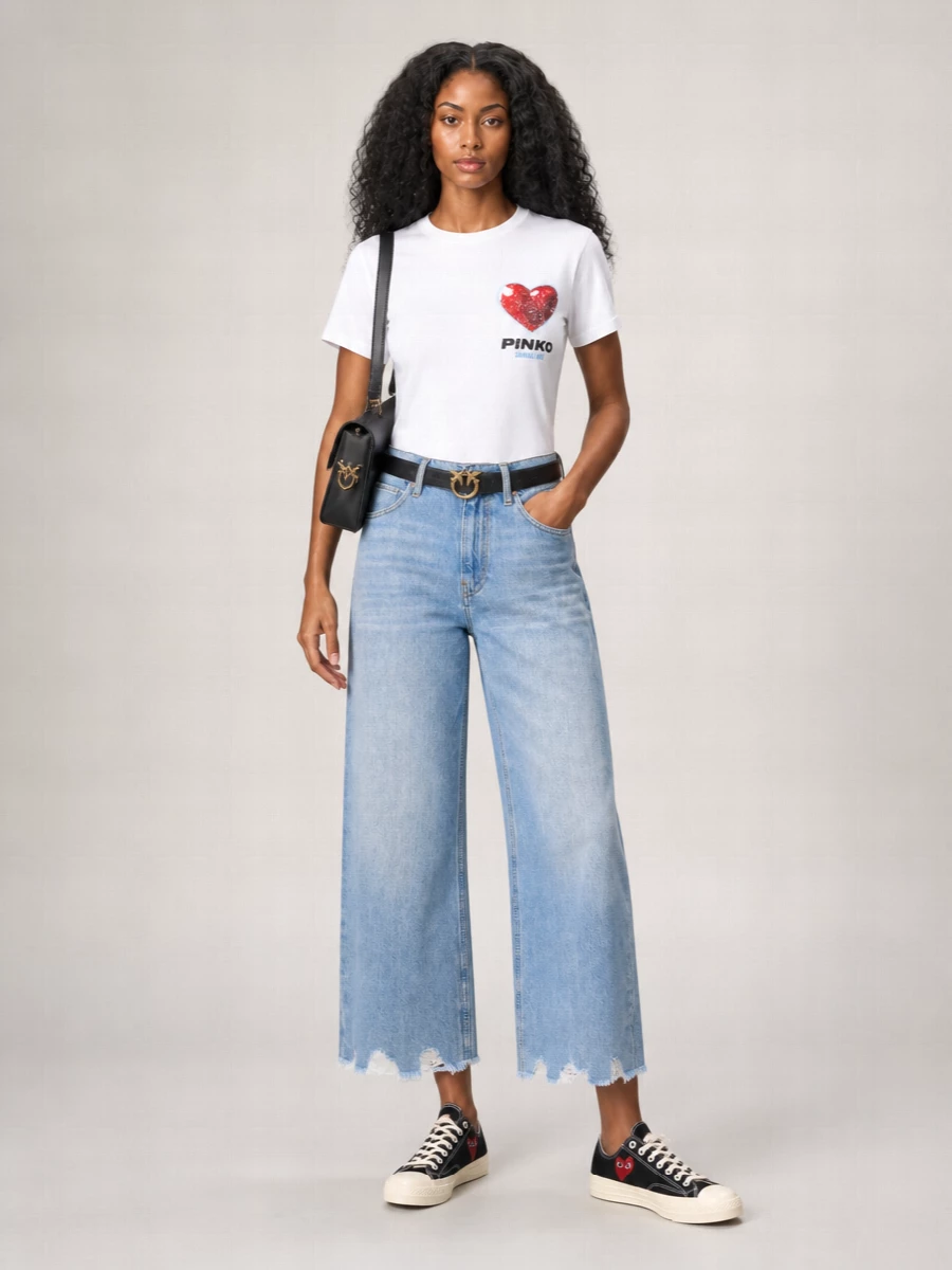 Pinko Cotton Rhinestone Logo Short-Sleeve T-Shirt