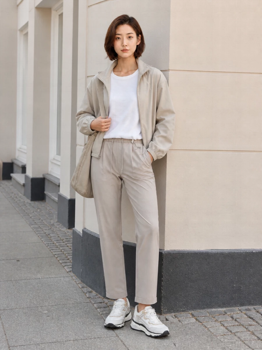 Herno bomber outfit taupe jogger trousers
