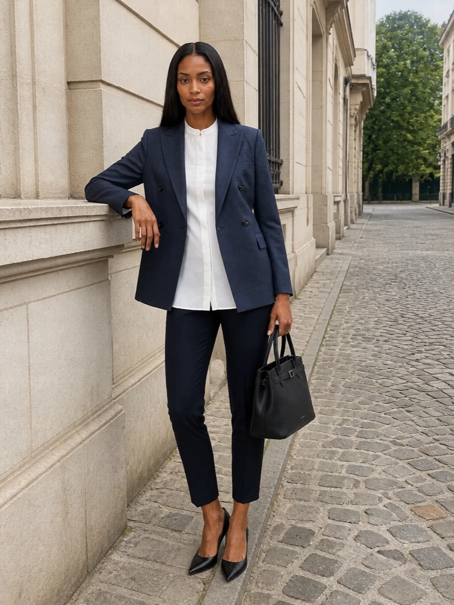 Max mara navy blazer white shirt pumps