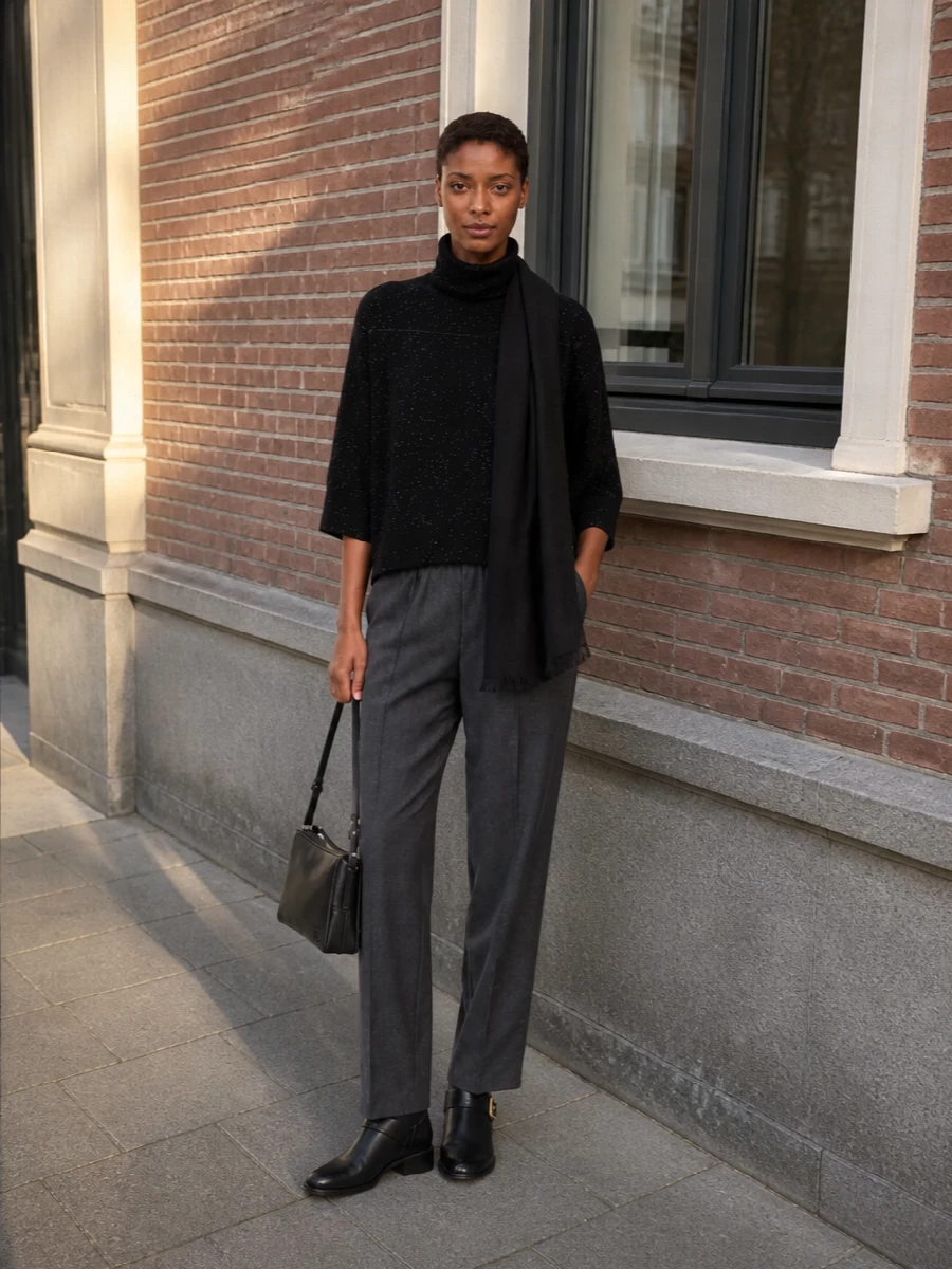 Fabiana filippi turtleneck charcoal trousers outfit
