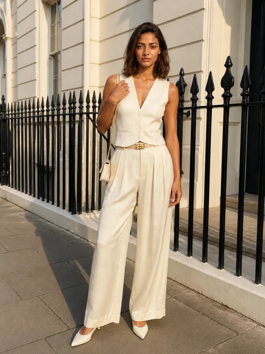 Forte forte ivory satin trousers waistcoat heels