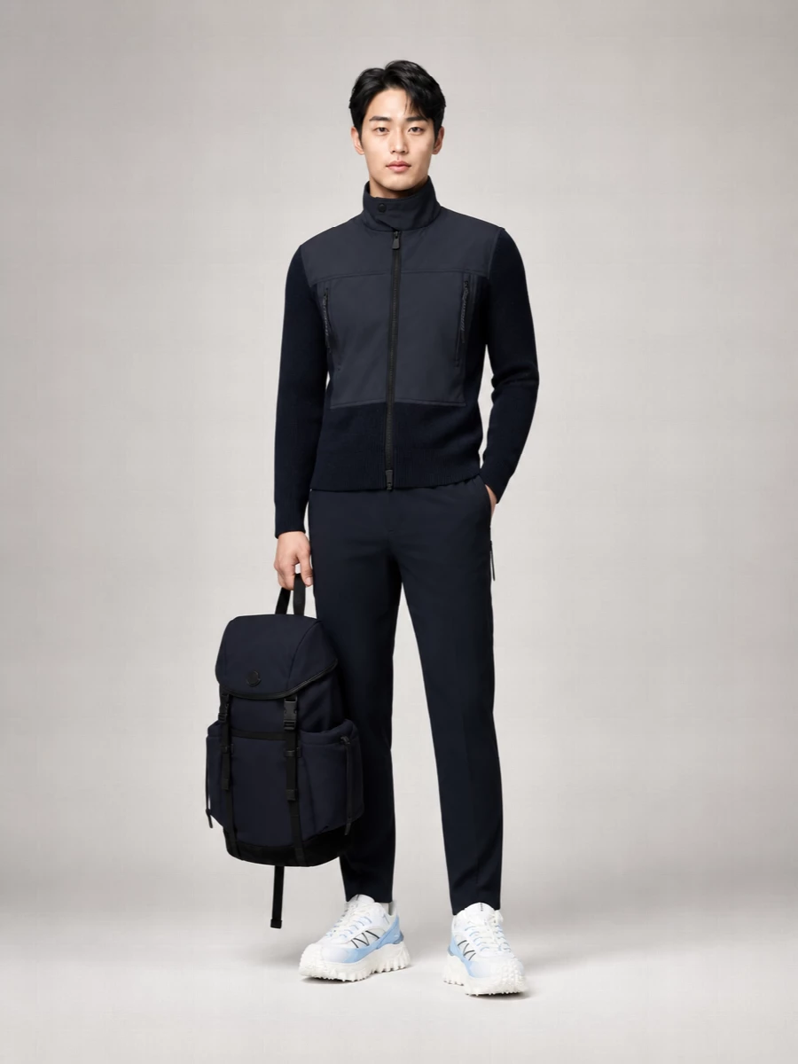 Moncler Grenoble Ribbed Cotton Stand Collar Zip Cardigan