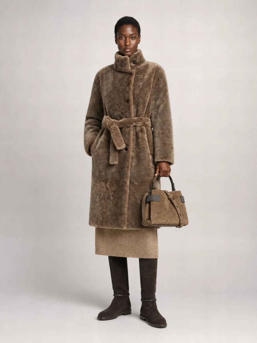 Brunello Cucinelli Shearling Belted Coat