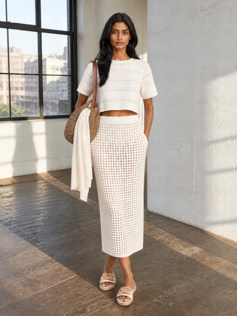 Max mara crochet top ivory midi skirt outfit