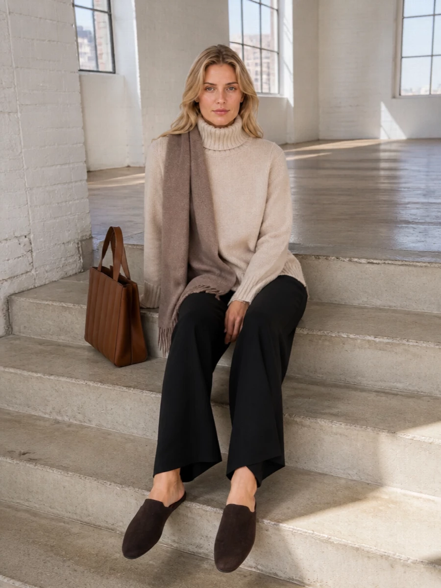 Max mara black knit pants oatmeal turtleneck