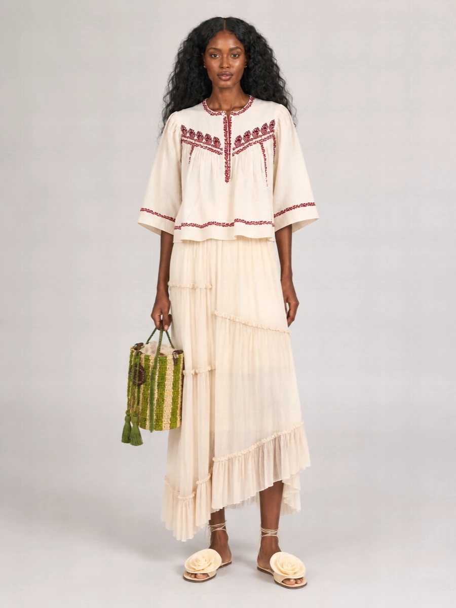 Valentino Garavani Vlogo Signature Small Straw Striped Bucket Bag