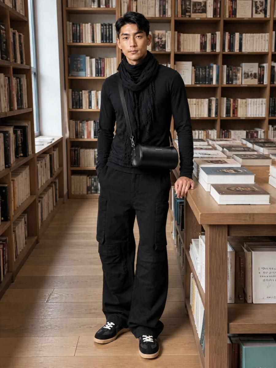 Rick owens black cargo outfit margiela sneakers