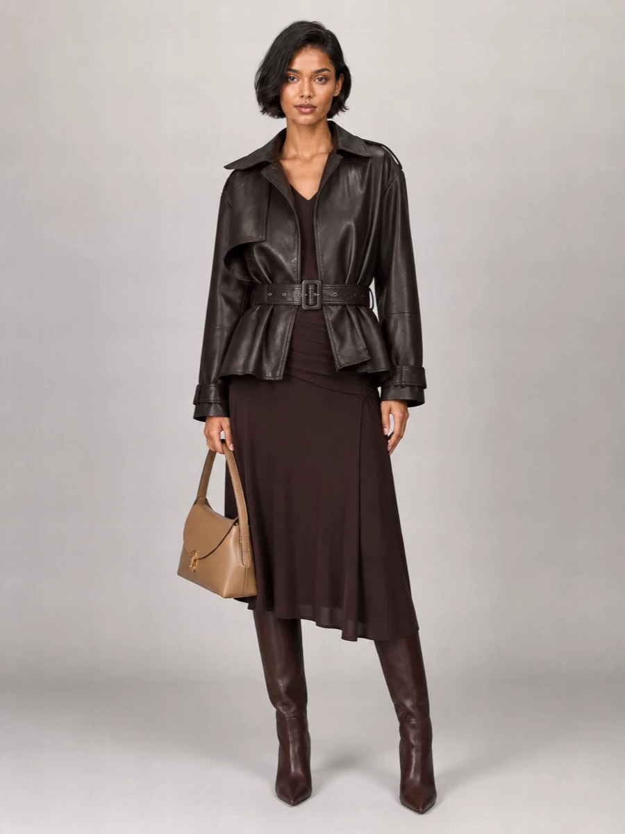 Rotate Leather Single-Breasted Coat