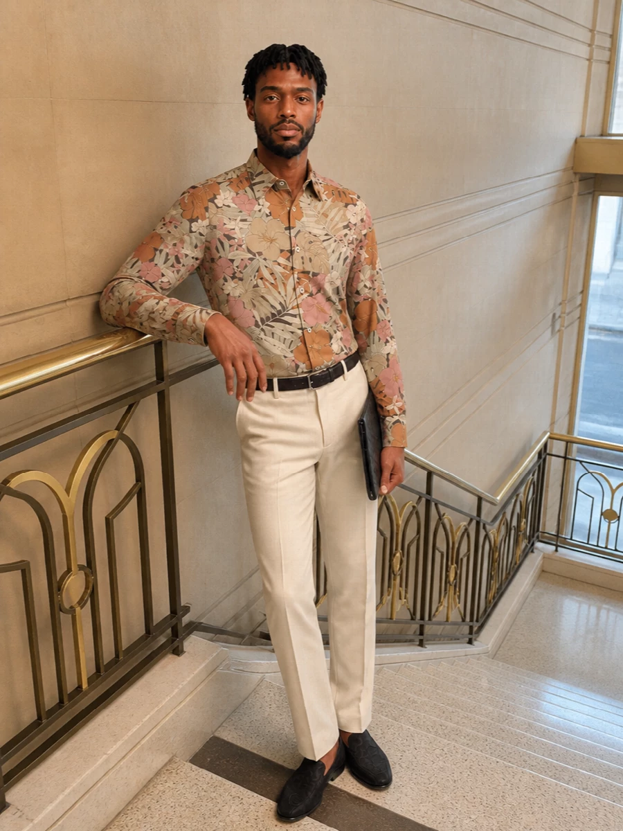 Tom ford floral shirt cream etro trousers outfit