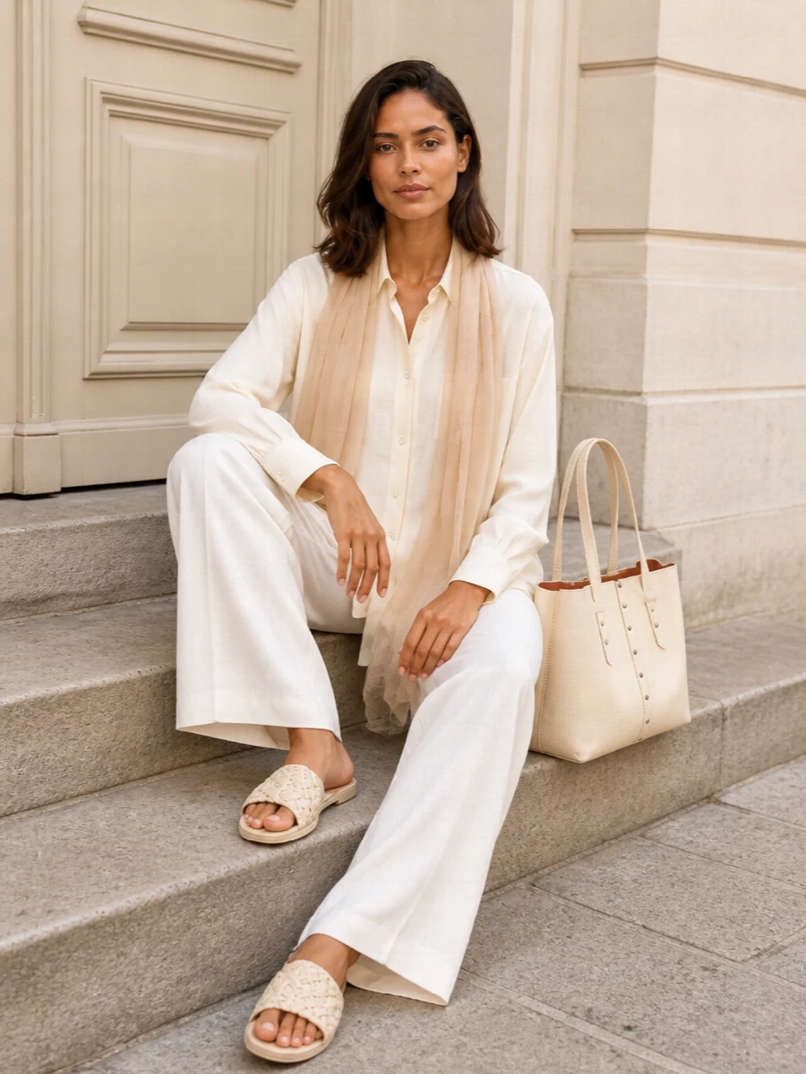Fabiana filippi cream shirt white wide leg trousers