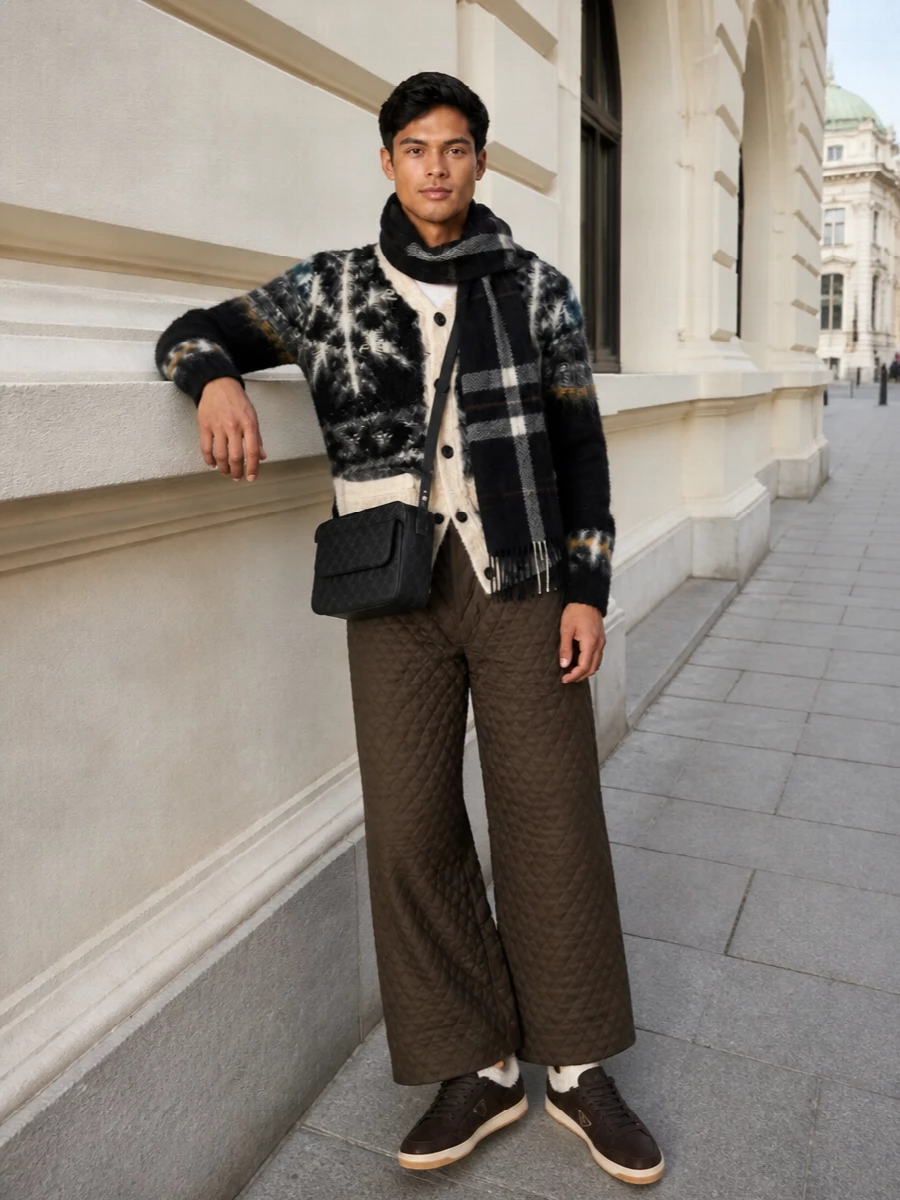 Sacai cardigan burberry trousers prada sneakers
