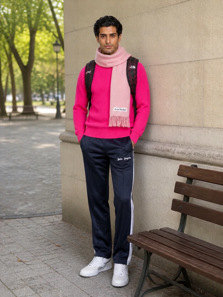 Amaranto neon pink sweater palm angels track pants