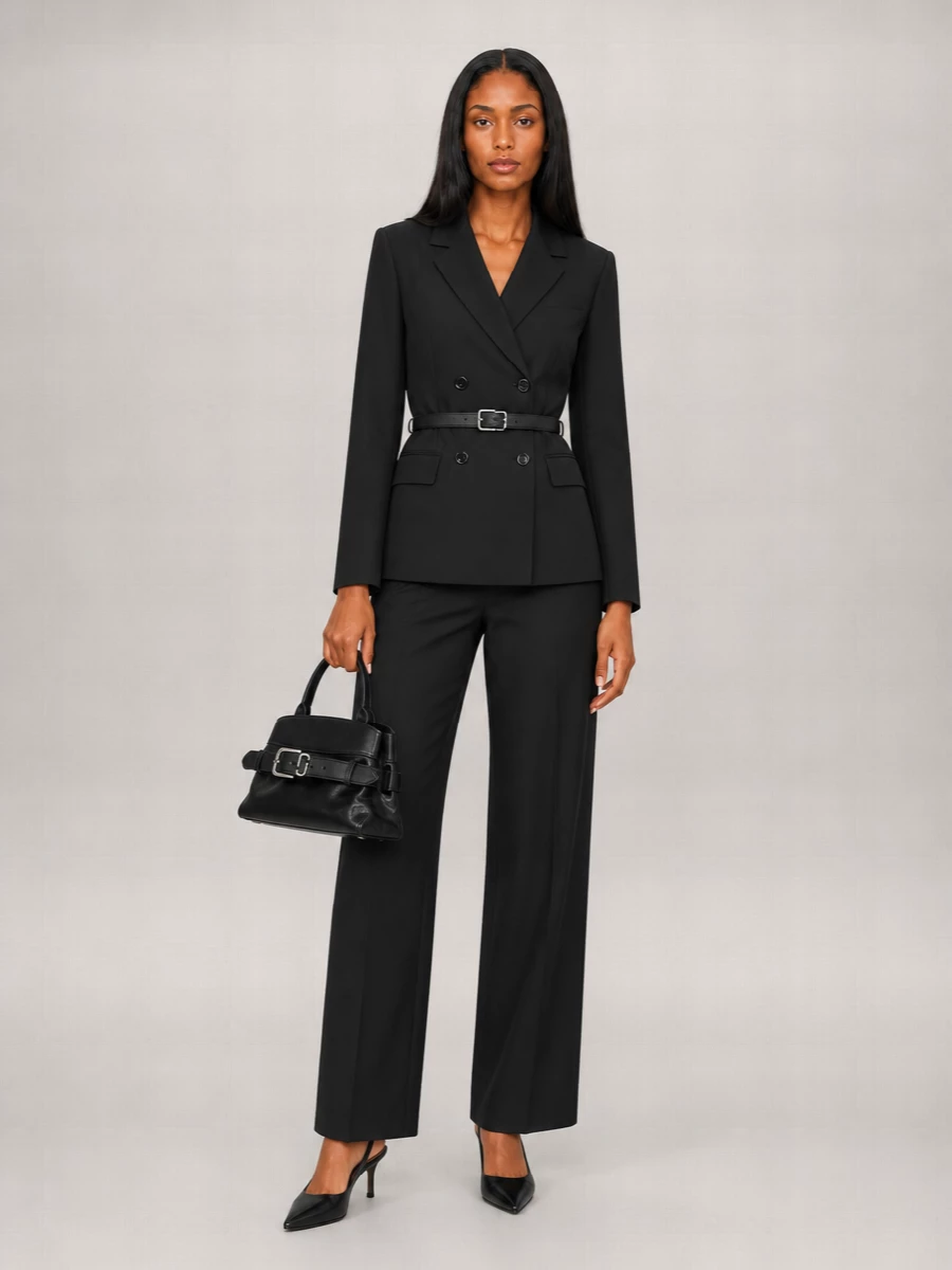 S Max Mara Wool Double-Breasted Suit Jacket