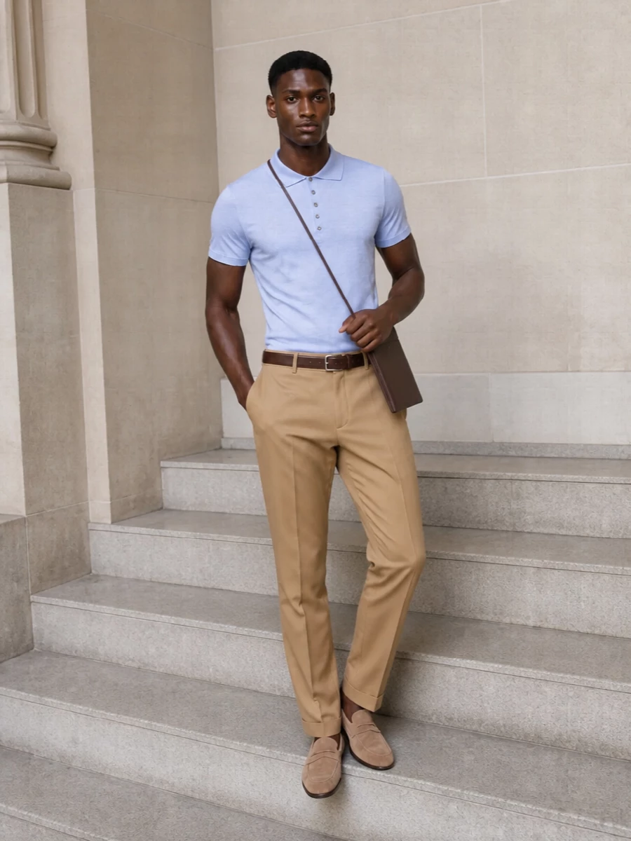 Paul smith camel trousers blue polo tods loafers