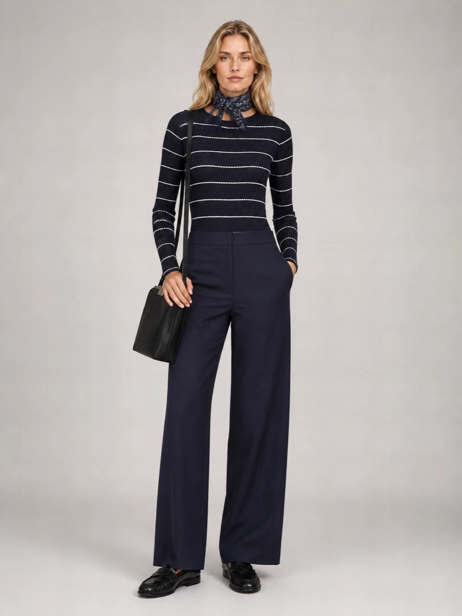 S Max Mara Silk Wool Ribbed Striped Boat Neck Long Sleeve Sweater