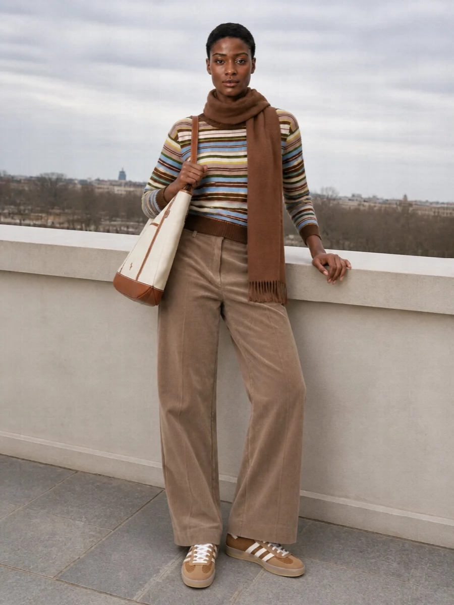 Weekend max mara striped knit camel corduroy pants