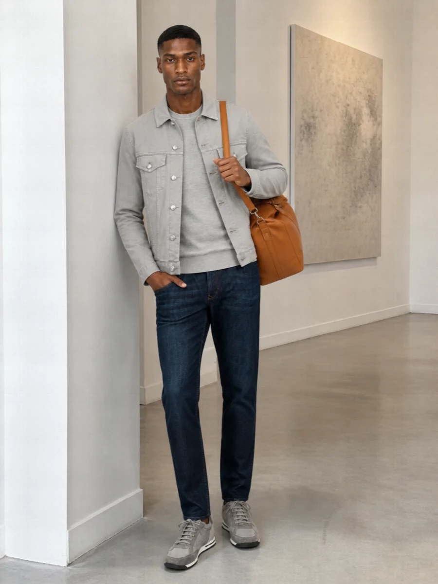 Brunello cucinelli trucker jacket outfit