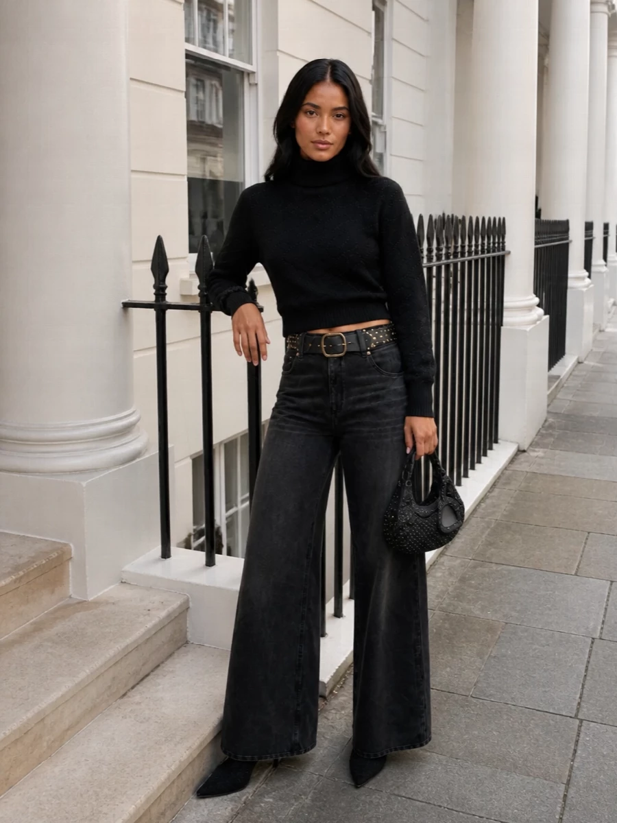 Blumarine wide leg jeans cropped knit ankle boots