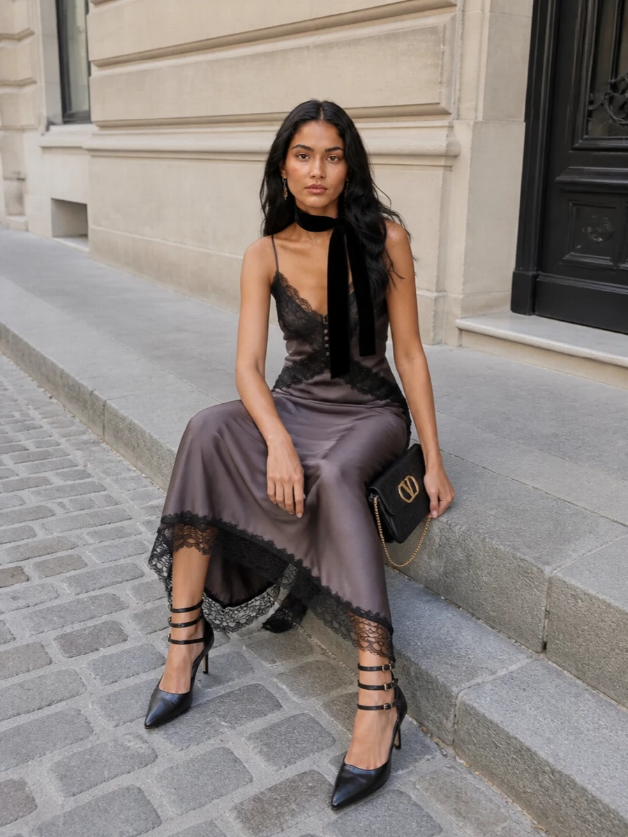 Ann demeulemeester heels lace slip dress outfit