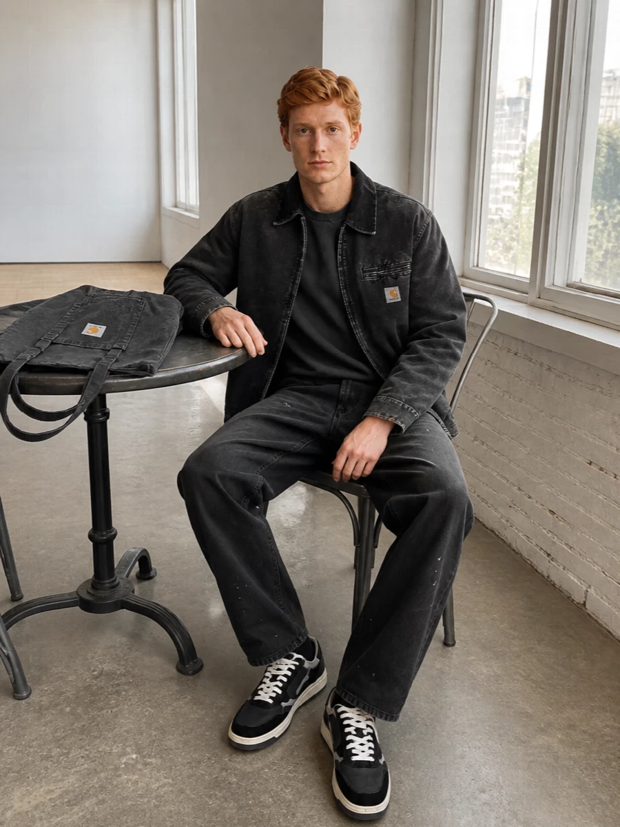 Carhartt wip washed charcoal workwear outfit