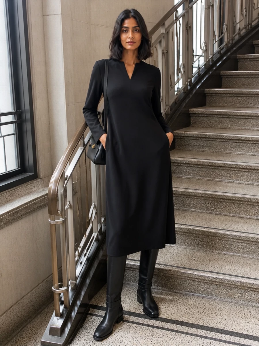 Ferragamo riding boots jil sander black midi dress