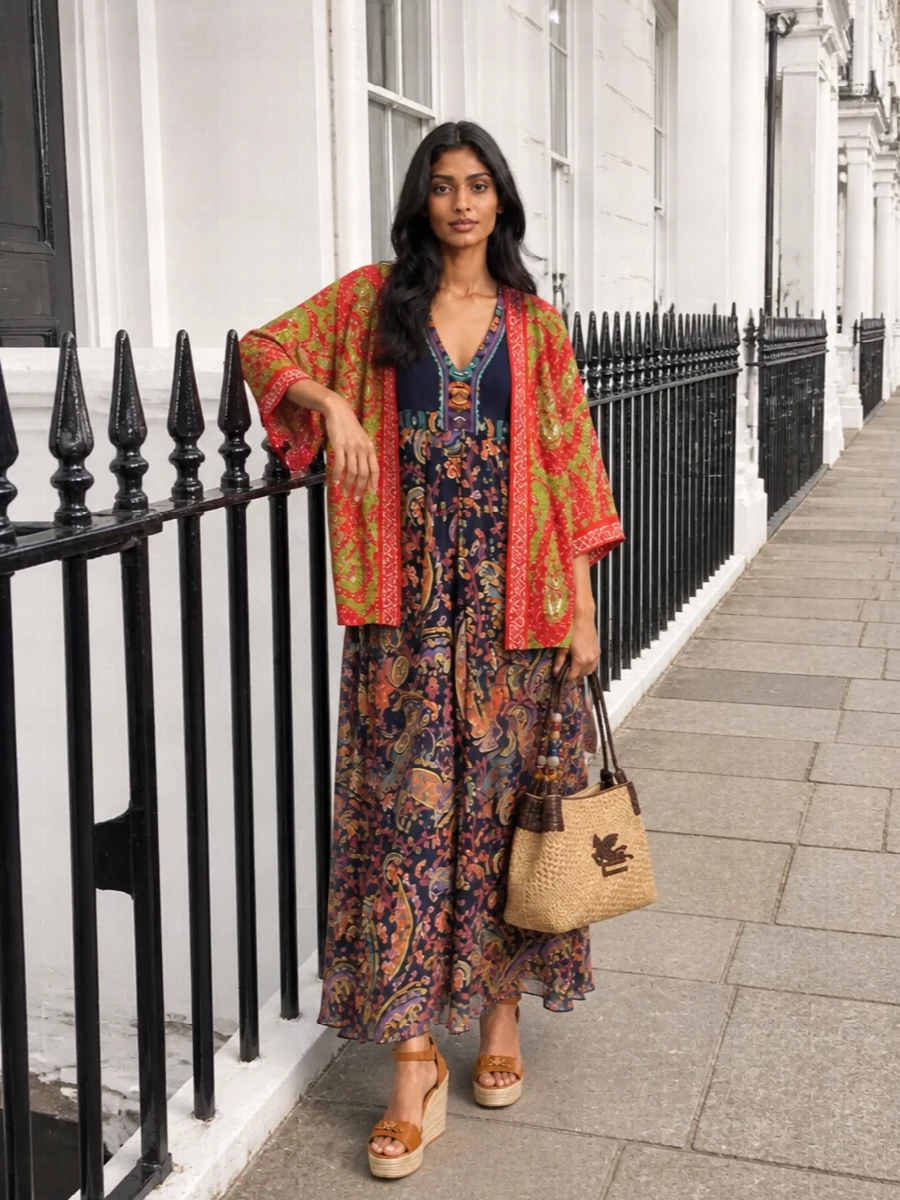 Etro paisley kaftan dress outfit kimono