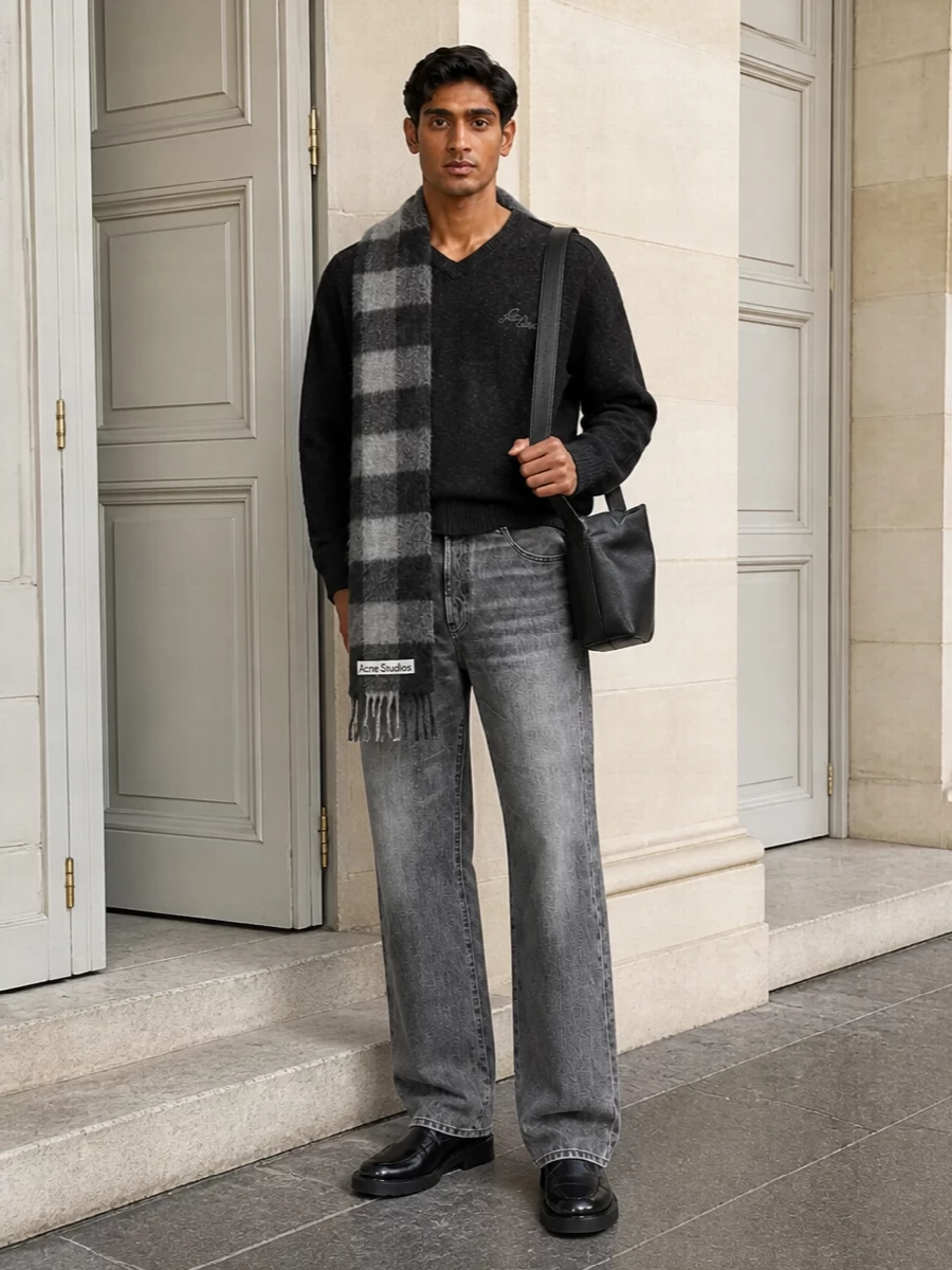 Acne charcoal sweater grey wide leg jeans