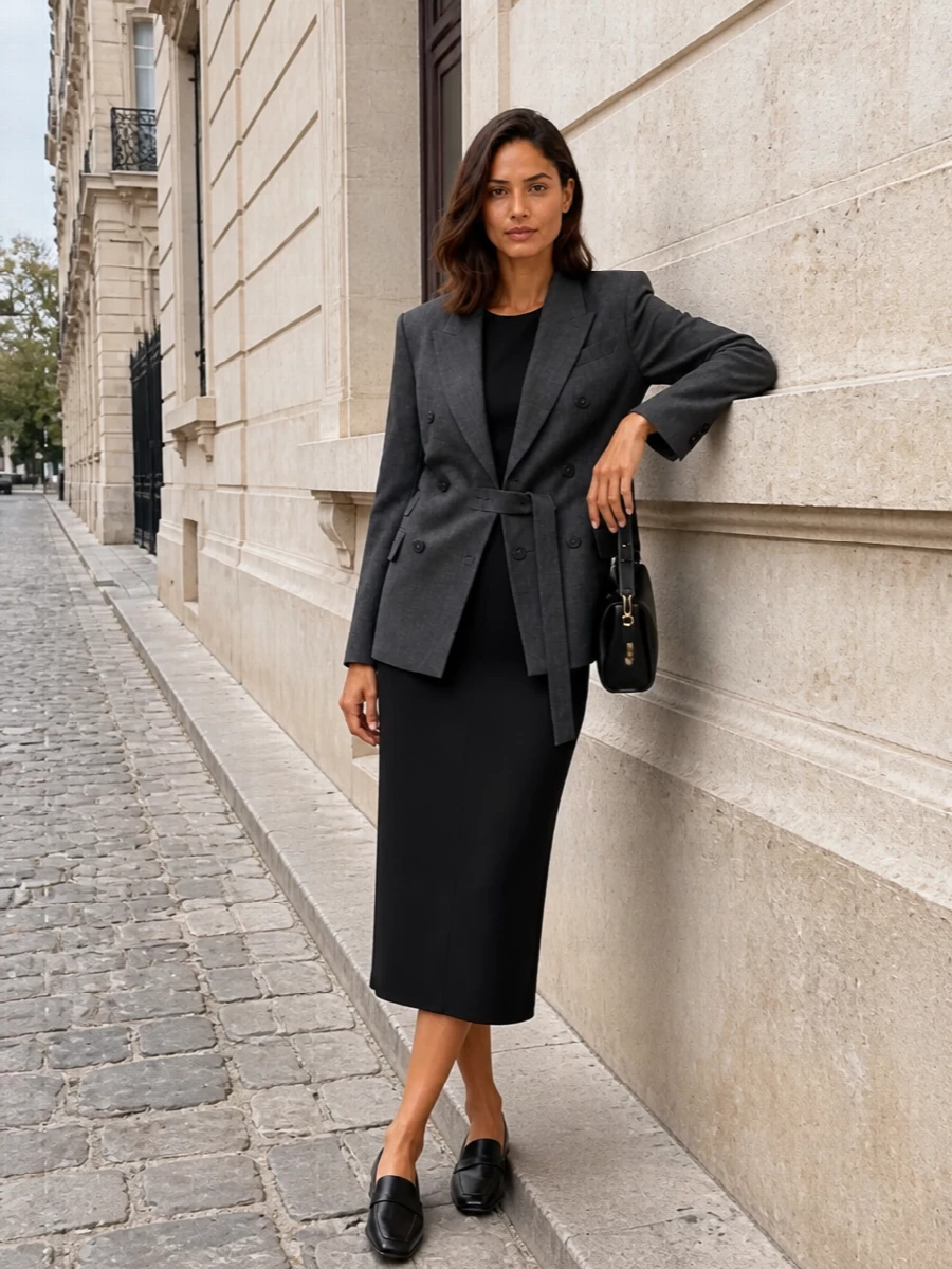 Ami paris blazer black sheath dress outfit