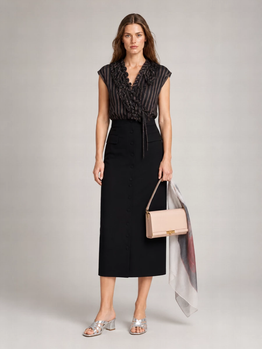 Dries Van Noten Striped Sleeveless V-Neck Wrap Blouse
