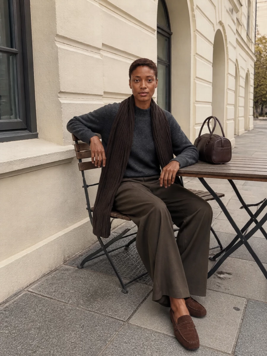 Jacquemus charcoal sweater tailored wide leg pants