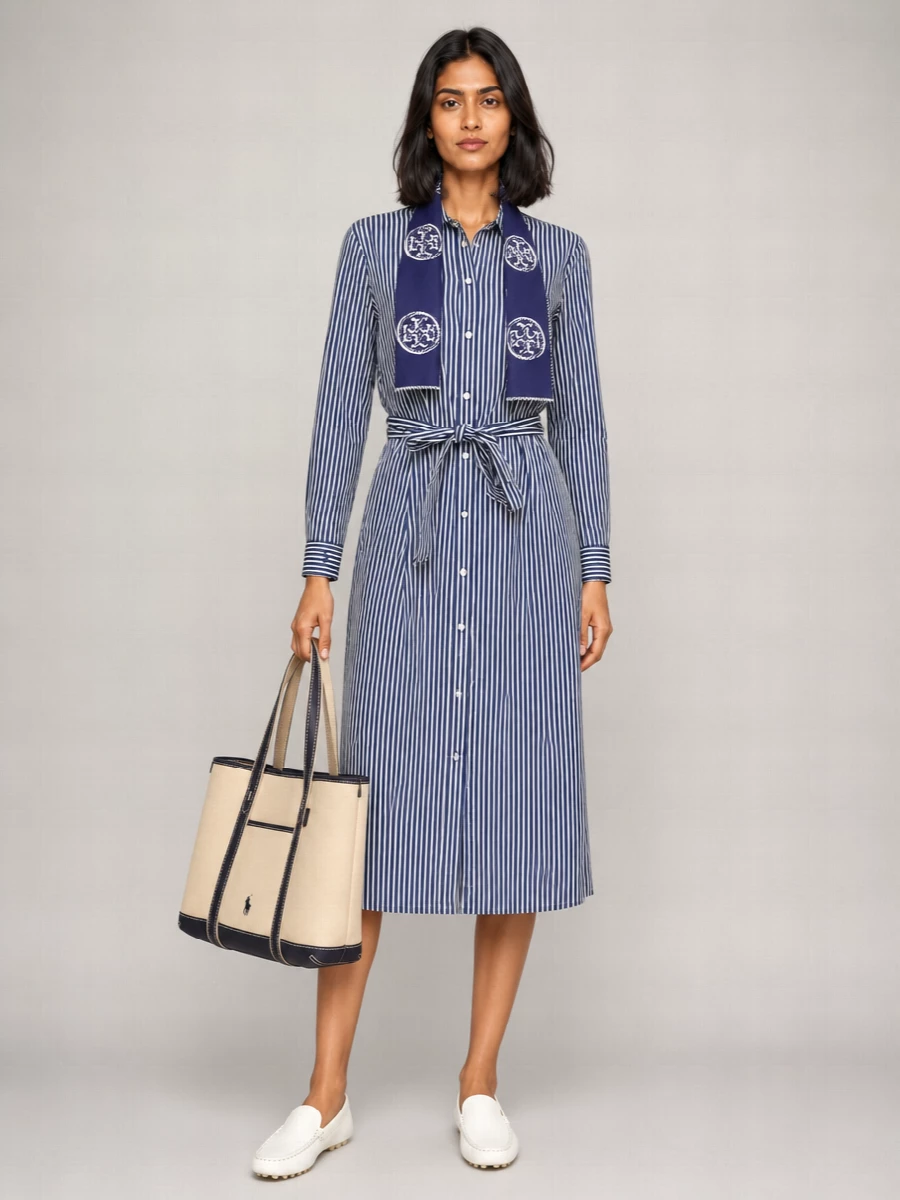 Polo Ralph Lauren Striped Cotton Shirt Midi Dress