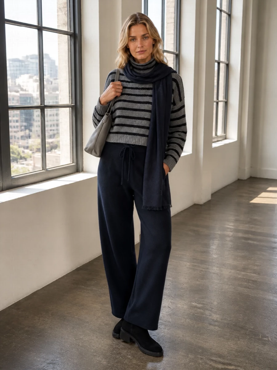 Lisa yang striped turtleneck navy knit pants