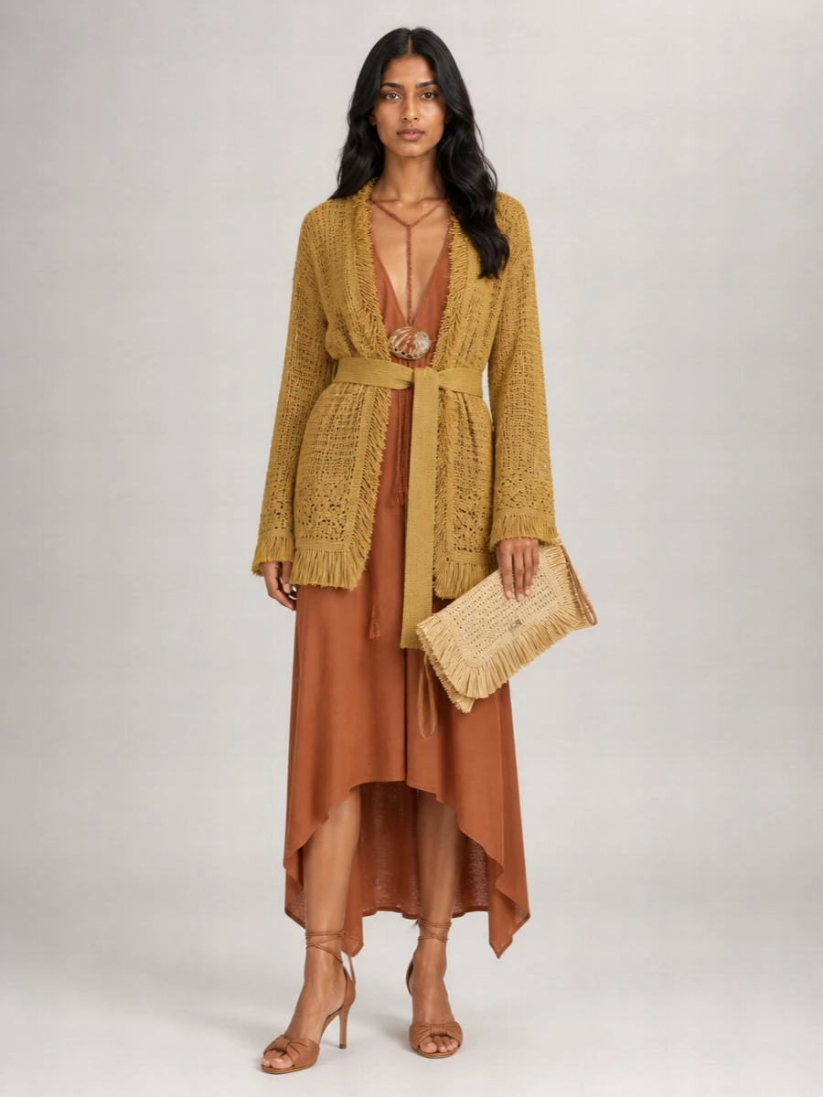 Alanui Belted Fringed Cardigan